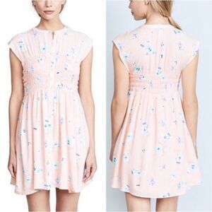 Free People Greatest Day Smocked Mini Dress in Pink/Blue Large